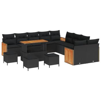 ARDEBO.de - 14-teiliges Garten Sofa Set mit Kissen - Schwarz - Poly Rattan - Akazie