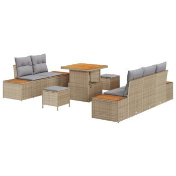8-teiliges Garten Sofa Set mit Kissen in Beige aus Poly Rattan und Akazie