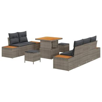 8-teiliges Garten-Sofa-Set mit Kissen Grau Poly-Rattan Akazie