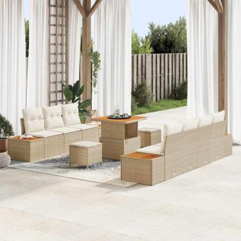 ARDEBO.de - 10-teiliges Garten Sofa Set mit Kissen Beige Poly Rattan Akazie