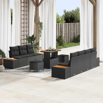 ARDEBO.de - Gartensofa-set 10 stk. 9-Sitzanzahl Schwarz Poly Rattan