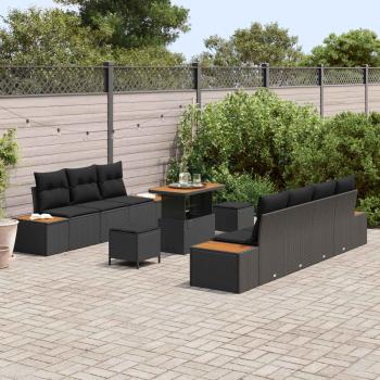 Gartensofa-set 10 stk. 9-Sitzanzahl Schwarz Poly Rattan