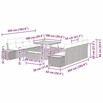 Gartensofa-set 11 stk. 10-Sitzanzahl Schwarz Poly Rattan