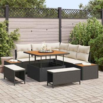 ARDEBO.de - 8-teiliges Garten Sofaset mit Kissen Schwarz Poly Rattan Akazie