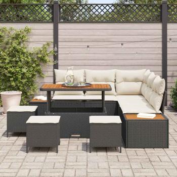 9-teiliges Garten Sofa Set mit Kissen Schwarz Poly Rattan Akazie