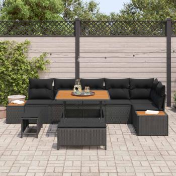 Gartensofa-set 9 stk. 8-Sitzanzahl Schwarz Poly Rattan