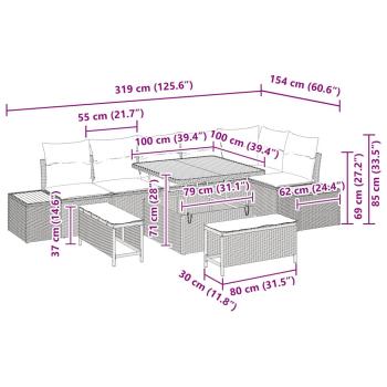 Gartensofa-set 9 stk. 8-Sitzanzahl Schwarz Poly Rattan