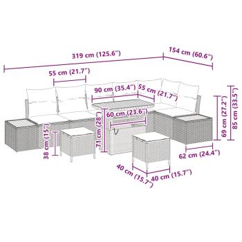 Gartensofa-set 9 stk. 8-Sitzanzahl Schwarz Poly Rattan