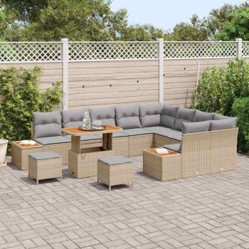 12-teiliges Garten-Sofa-Set mit Kissen Beiges Poly-Rattan Akazie