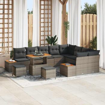 ARDEBO.de - 12-teiliges Garten-Sofa-Set mit Kissen Grau Poly-Rattan Akazie