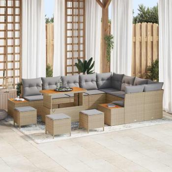ARDEBO.de - 13-teiliges Garten-Sofa-Set mit Kissen Beige Poly Rattan