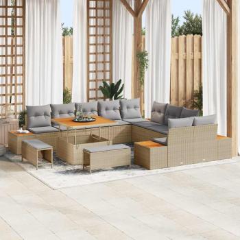 ARDEBO.de - 13-teiliges Garten Sofa Set mit Kissen Beige Poly Rattan Akazie