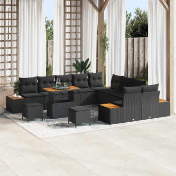 ARDEBO.de - 13-teiliges Garten-Sofaset mit Kissen Schwarz Poly-Rattan Akazie