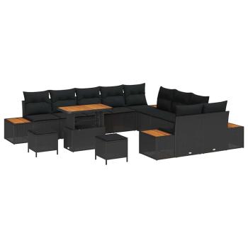 13-teiliges Garten-Sofaset mit Kissen Schwarz Poly-Rattan Akazie