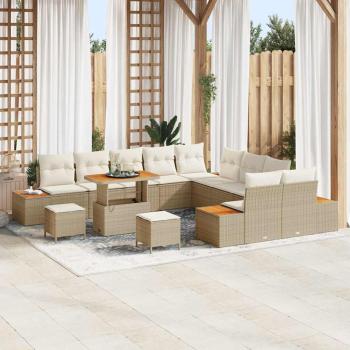 ARDEBO.de - Gartensofa-set mit Kissen mit Speicher 13 pcs Beige Poly Rattan