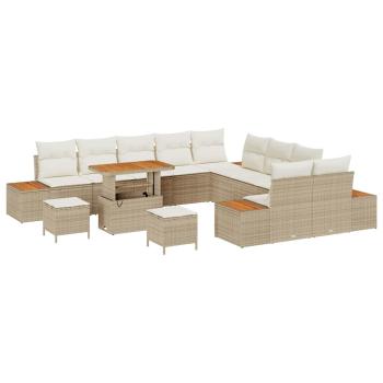 Gartensofa-set mit Kissen mit Speicher 13 pcs Beige Poly Rattan