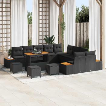 ARDEBO.de - 14-teiliges Garten Sofa Set mit Kissen Schwarz Poly Rattan Akazie