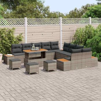 ARDEBO.de - 14-teiliges Garten-Sofa-Set mit Kissen Grau Poly-Rattan Akazie