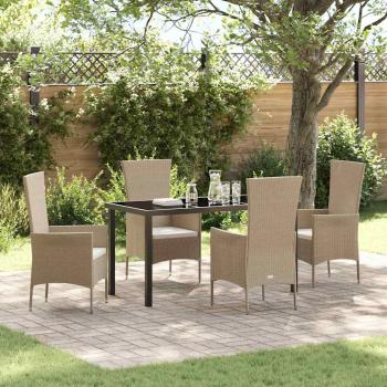 ARDEBO.de - 5-teiliges Garten Esszimmer Set mit Kissen Beige Poly Rattan