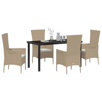5-teiliges Garten Esszimmer Set mit Kissen Beige Poly Rattan