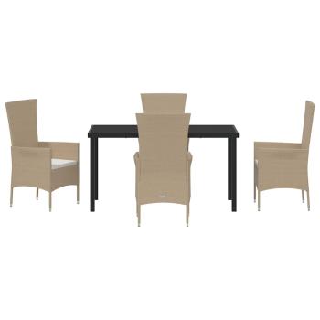 5-teiliges Garten Esszimmer Set mit Kissen Beige Poly Rattan