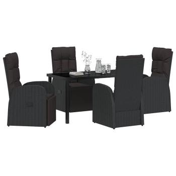 5-teiliges Garten-Ess-Set mit Kissen - Schwarzes Poly-Rattan