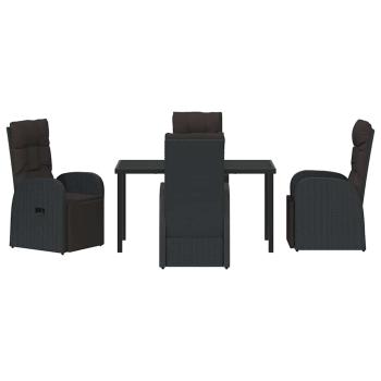 5-teiliges Garten-Ess-Set mit Kissen - Schwarzes Poly-Rattan