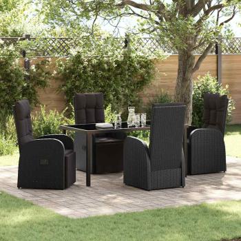 ARDEBO.de - 5-teiliges Garten-Ess-Set mit Kissen Schwarz Poly-Rattan