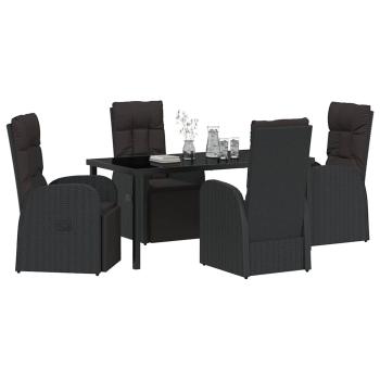 5-teiliges Garten-Ess-Set mit Kissen Schwarz Poly-Rattan