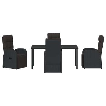 5-teiliges Garten-Ess-Set mit Kissen Schwarz Poly-Rattan