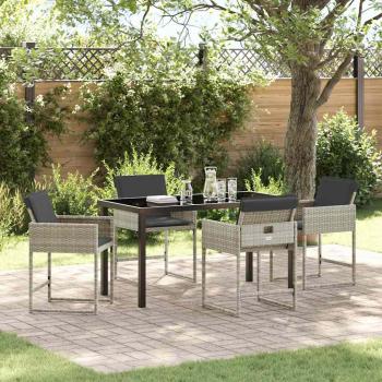ARDEBO.de - 5-teiliges Garten-Ess-Set mit Kissen in Hellgrau aus Poly-Rattan