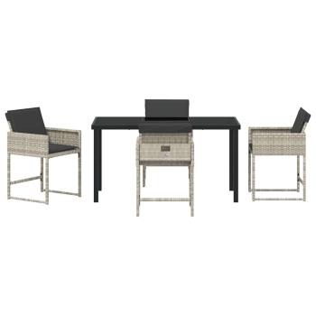 5-teiliges Garten-Ess-Set mit Kissen in Hellgrau aus Poly-Rattan
