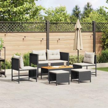 ARDEBO.de - Garten-Sofa-Set Schwarz Synthetisches Rattan Mittel