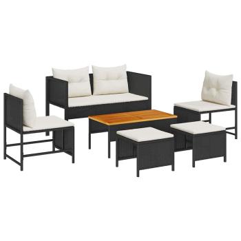 Garten-Sofa-Set Schwarz Synthetisches Rattan Mittel
