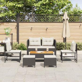 Garten-Sofa-Set Schwarz Synthetisches Rattan Mittel