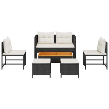 Garten-Sofa-Set Schwarz Synthetisches Rattan Mittel