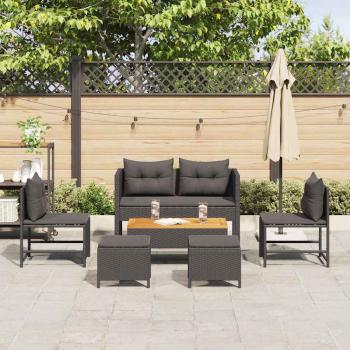 Outdoor-Sofa-Set - Schwarz Rattan, Holz Mittel Langlebig