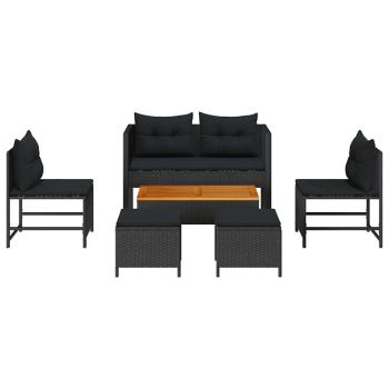 Outdoor-Sofa-Set - Schwarz Rattan, Holz Mittel Langlebig