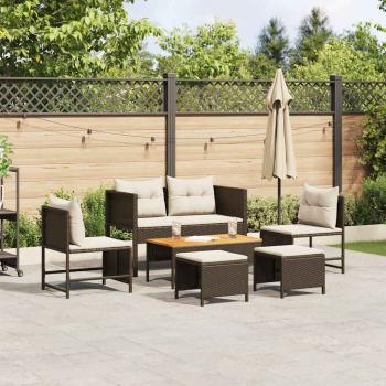 ARDEBO.de - Garten-Sofa Set Braun und Creme Rattan, Holz, Stoff Mittel