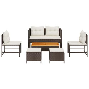Garten-Sofa Set Braun und Creme Rattan, Holz, Stoff Mittel