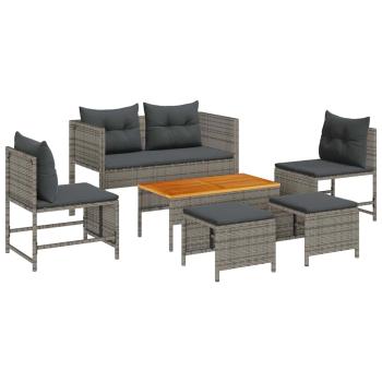 Outdoor-Sofa-Set Grau und Dunkelgrau Rattan, gehärtetes Glas Mittel