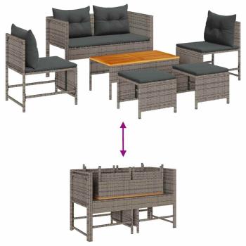 Outdoor-Sofa-Set Grau und Dunkelgrau Rattan, gehärtetes Glas Mittel