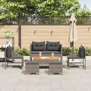 Outdoor-Sofa-Set Grau und Dunkelgrau Rattan, gehärtetes Glas Mittel