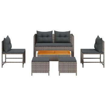 Outdoor-Sofa-Set Grau und Dunkelgrau Rattan, gehärtetes Glas Mittel