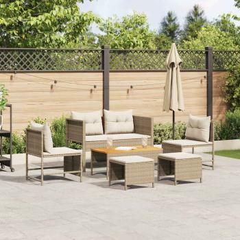 ARDEBO.de - Outdoor Sofa Set Beige und Creme Rattan und Stoff Mittel