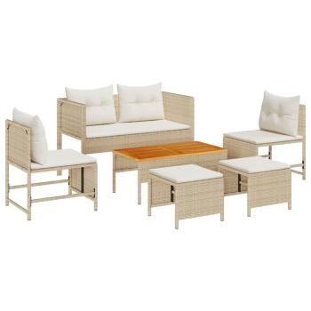 Outdoor Sofa Set Beige und Creme Rattan und Stoff Mittel