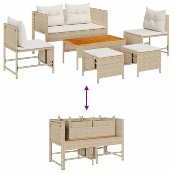 Outdoor Sofa Set Beige und Creme Rattan und Stoff Mittel