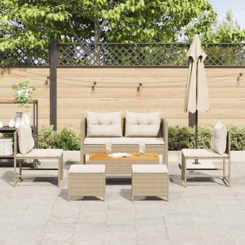 Outdoor Sofa Set Beige und Creme Rattan und Stoff Mittel