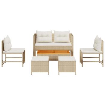 Outdoor Sofa Set Beige und Creme Rattan und Stoff Mittel