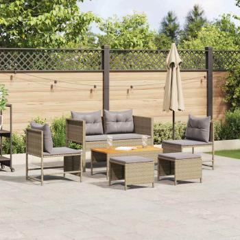 ARDEBO.de - Garten-Sofaset Beige und Hellgrau Rattan, Stoff Standard